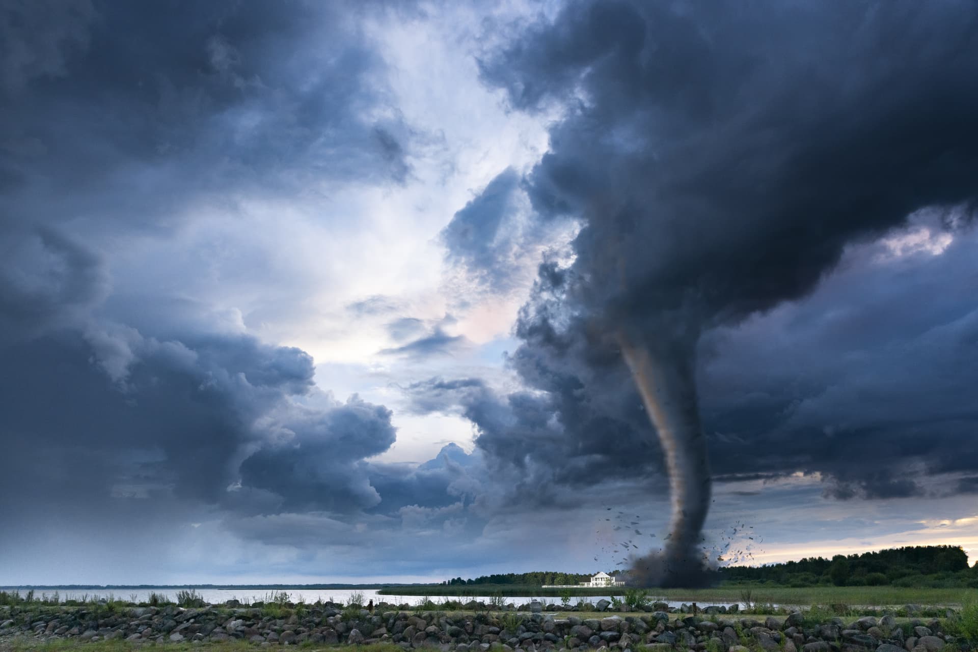 A storm system moving across open water